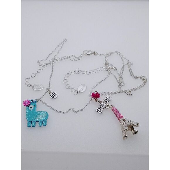 CLAIRE'S Kids Jewelry 2 Necklace Llama and Eifel Tower Pendants - Picture 1 of 8